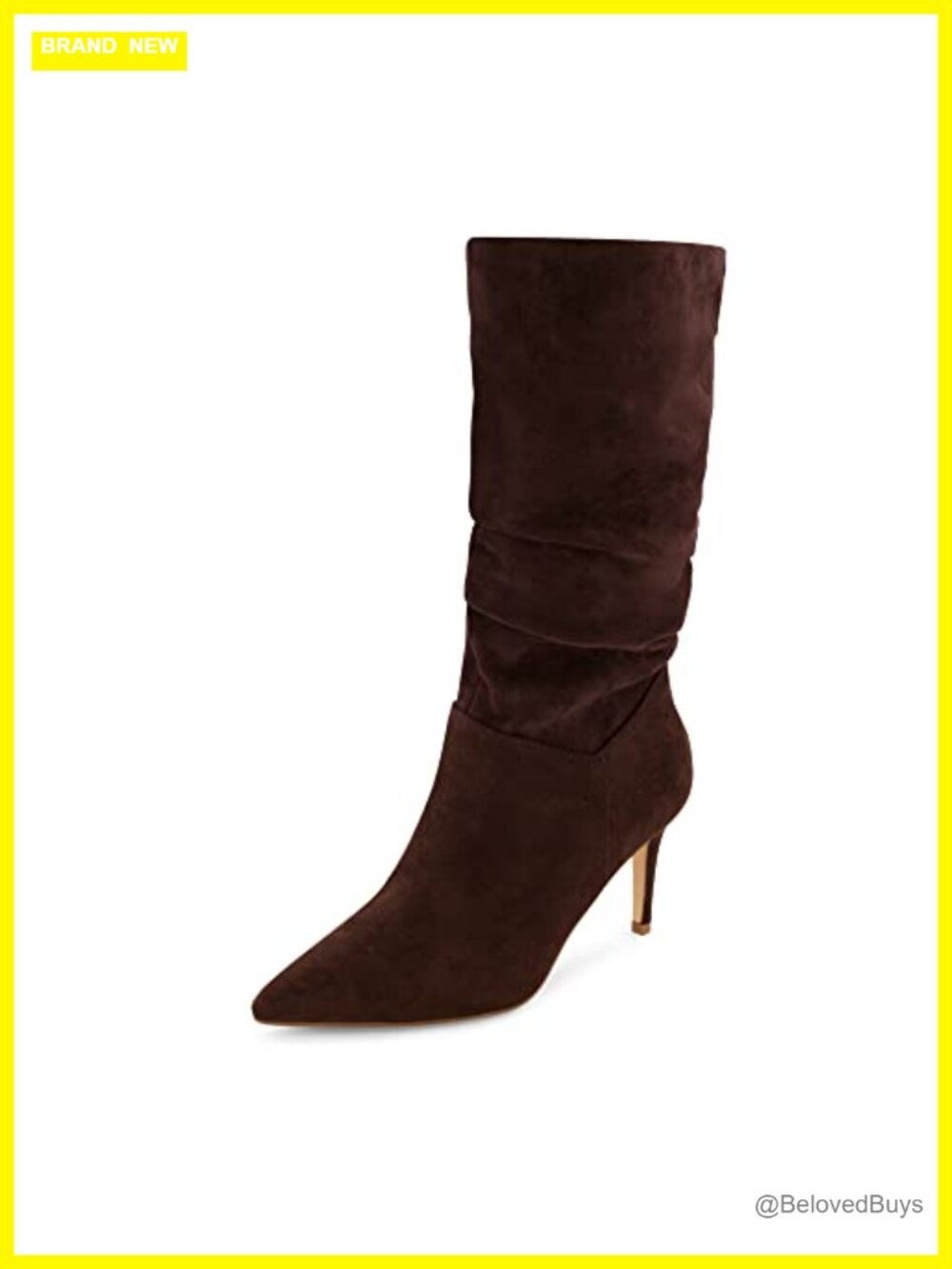 Vegan Suede Mid-Calf Scrunch Boot Pointed Toe Memory Foam Heel
